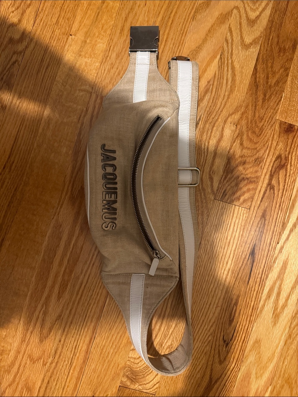 Jacquemus Beige Canvas Belt Bag with White Trim and Logo